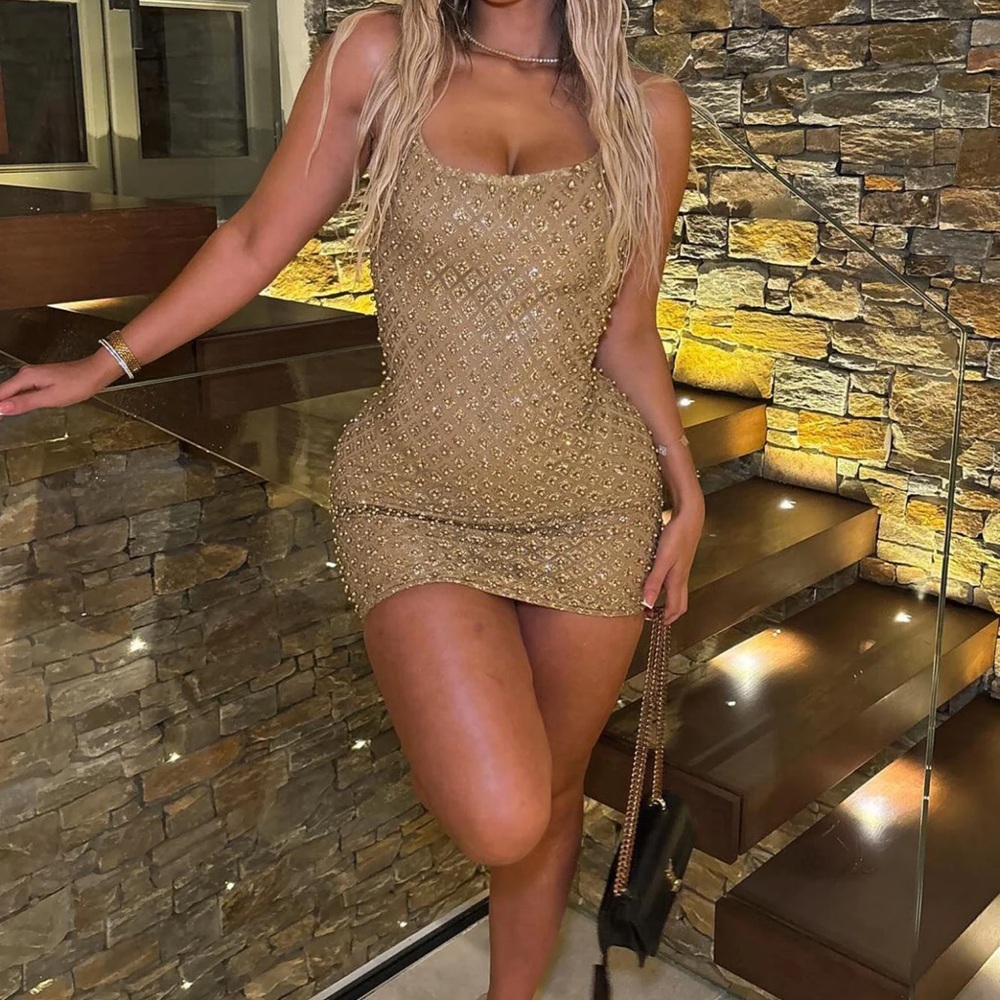 Gold Fashion Nova Mini Dress XS